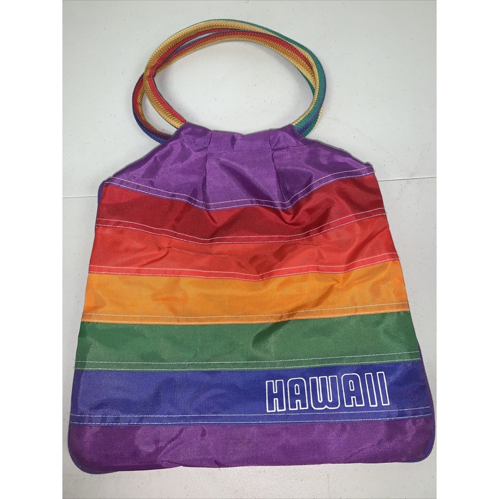 VINTAGE FASHION HAWAII‎ RAINBOW HANDBAG TOTE BAG WITH HANDLES Collapsible Pride